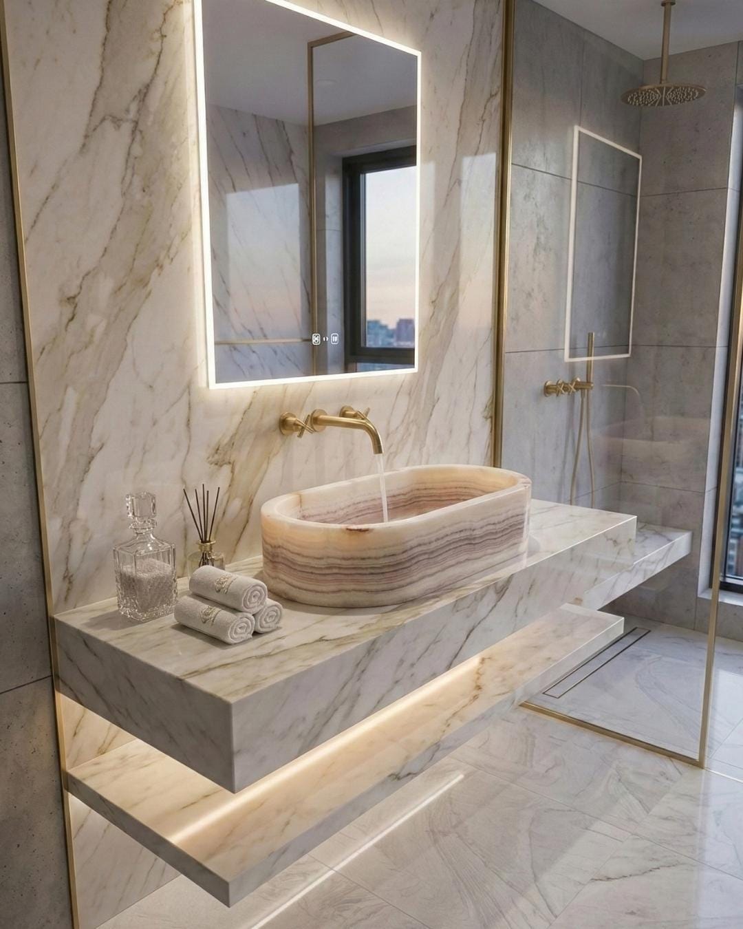 Natural Onyx Marble Vessel Sink, Hand Carved Washbasin, Luxury Bathroom Vanity Stone Sink