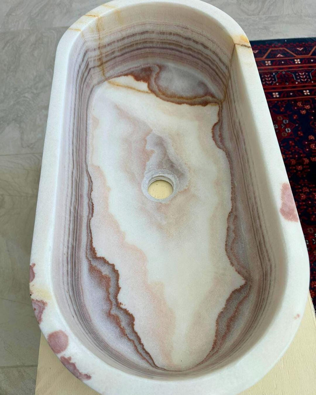 Natural Onyx Marble Vessel Sink, Hand Carved Washbasin, Luxury Bathroom Vanity Stone Sink
