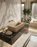 Travertine Marble Sink: Luxury Bathroom Vanity for Designer Hidden Drain Vanity