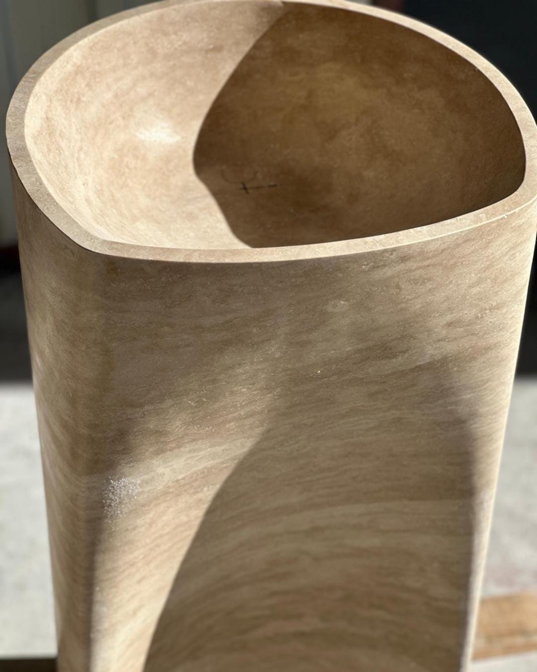 Handmade Travertine Sink, Natural Stone Pedestal Washbasin, Luxury Tall Vessel Sink for Bathroom