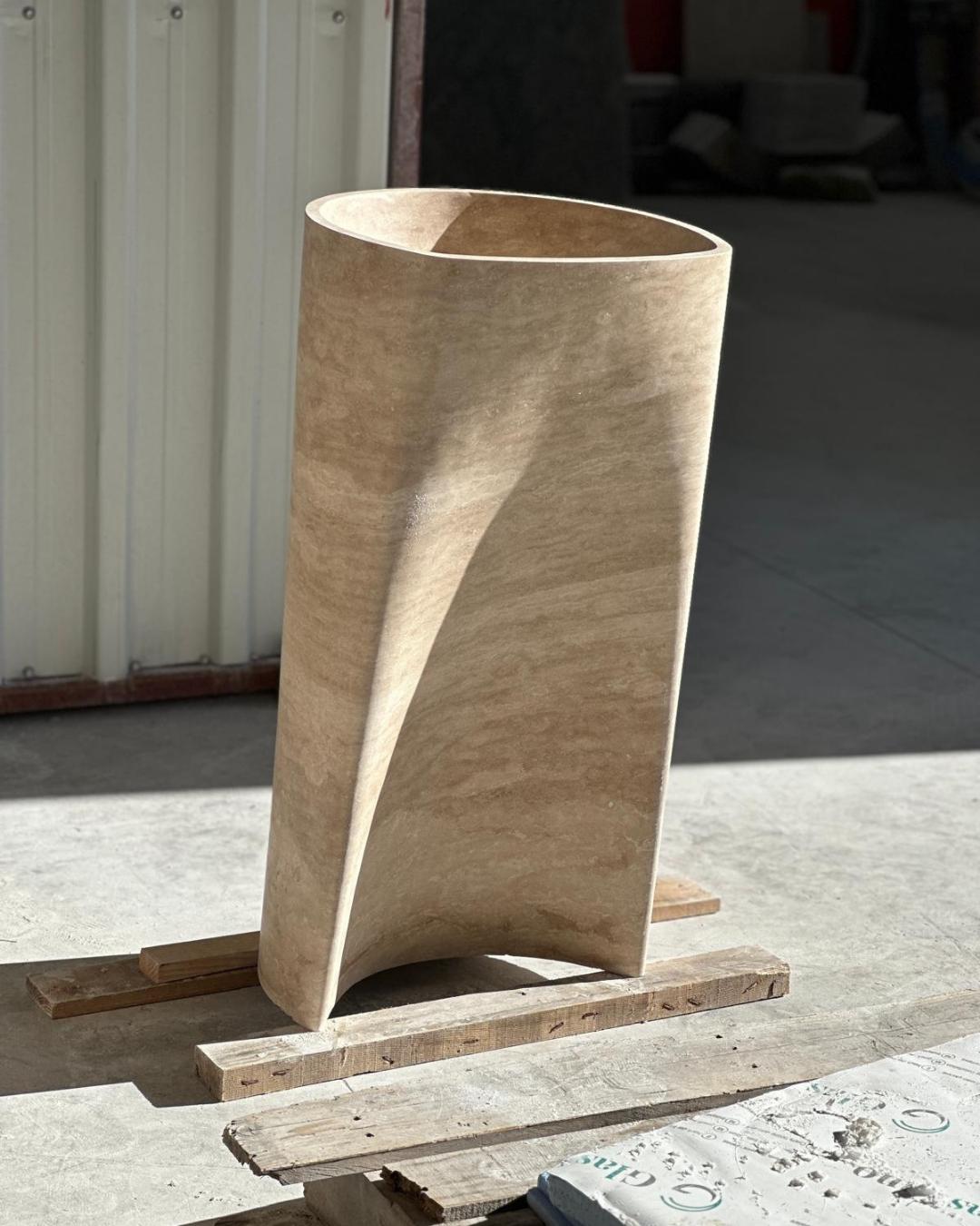 Handmade Travertine Sink, Natural Stone Pedestal Washbasin, Luxury Tall Vessel Sink for Bathroom
