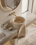 Handmade Travertine Sink, Natural Stone Pedestal Washbasin, Luxury Tall Vessel Sink for Bathroom