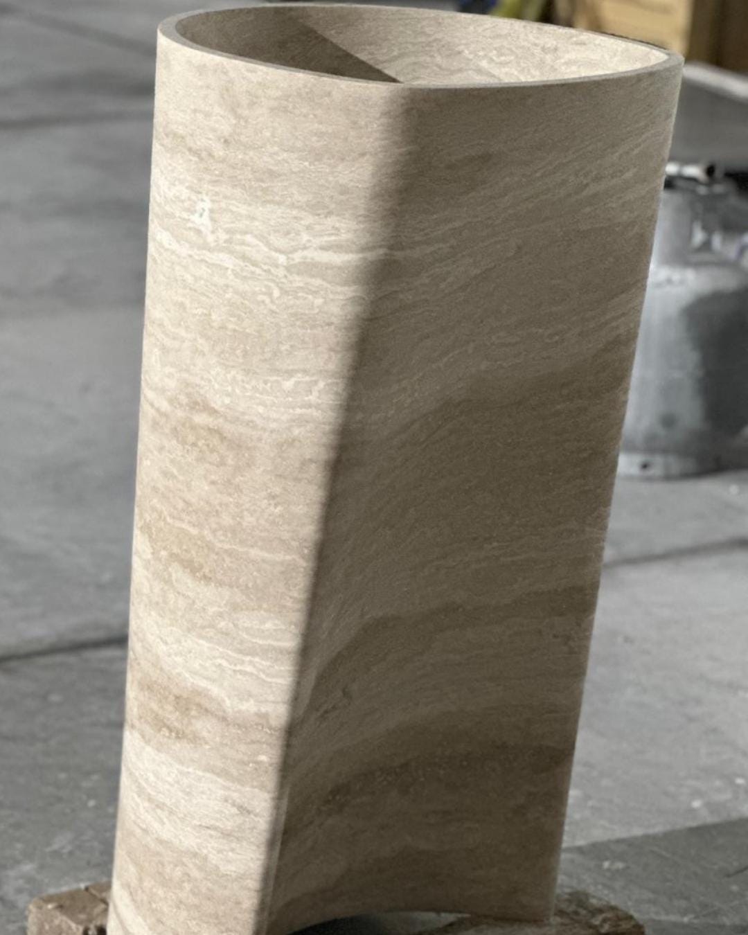Handmade Travertine Sink, Natural Stone Pedestal Washbasin, Luxury Tall Vessel Sink for Bathroom