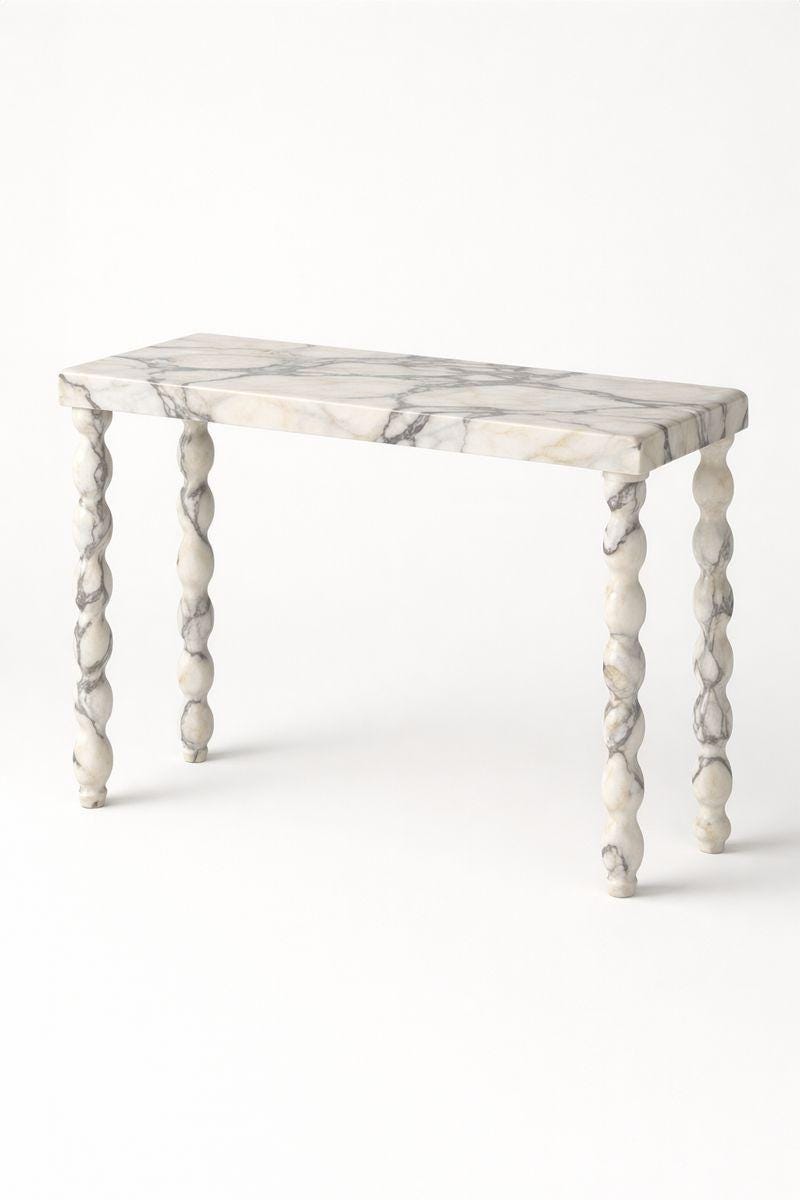 Handmade Luxury Entryway Table with Sculptural Legs: Modern Calacatta Viola Marble Console Table