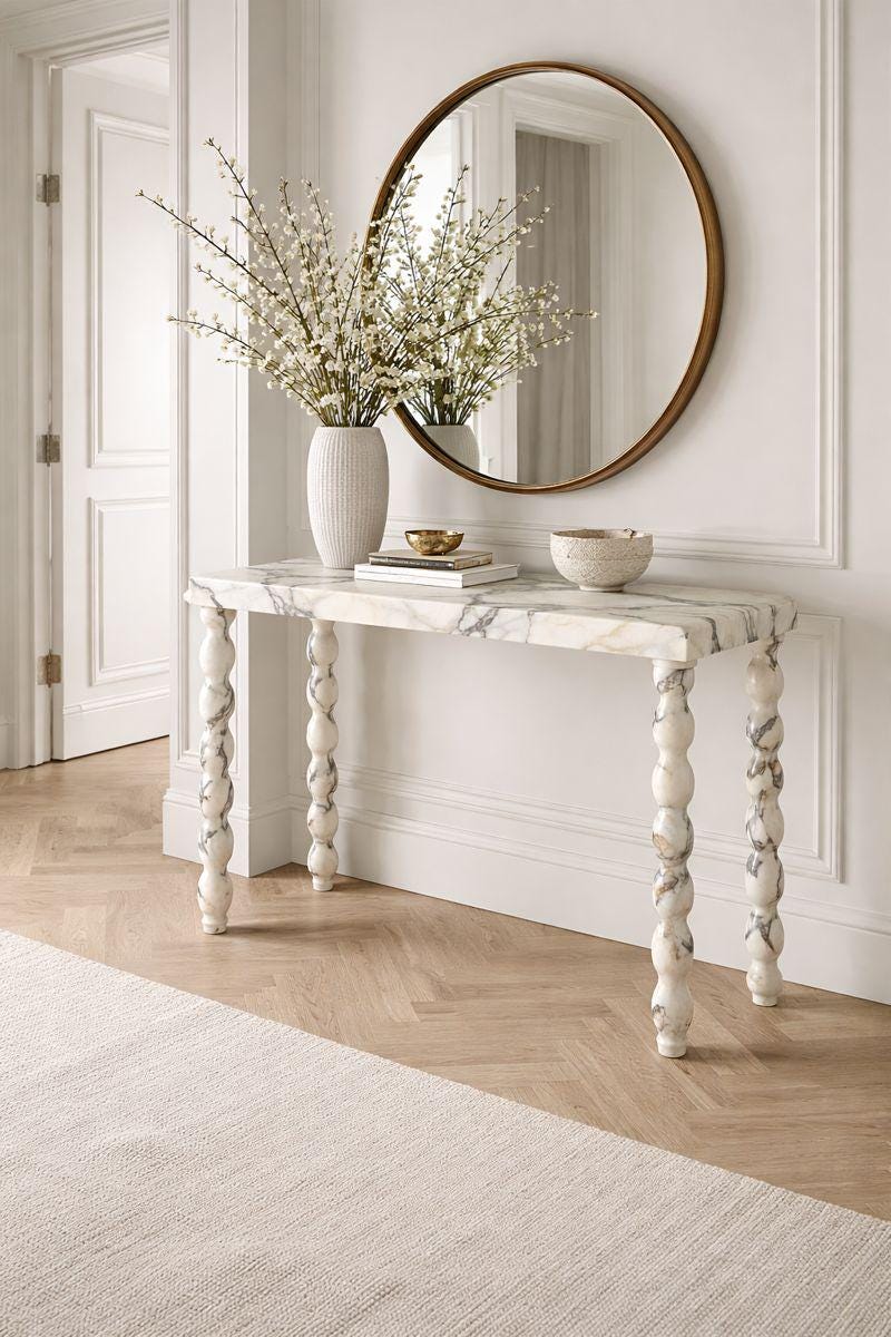 Handmade Luxury Entryway Table with Sculptural Legs: Modern Calacatta Viola Marble Console Table