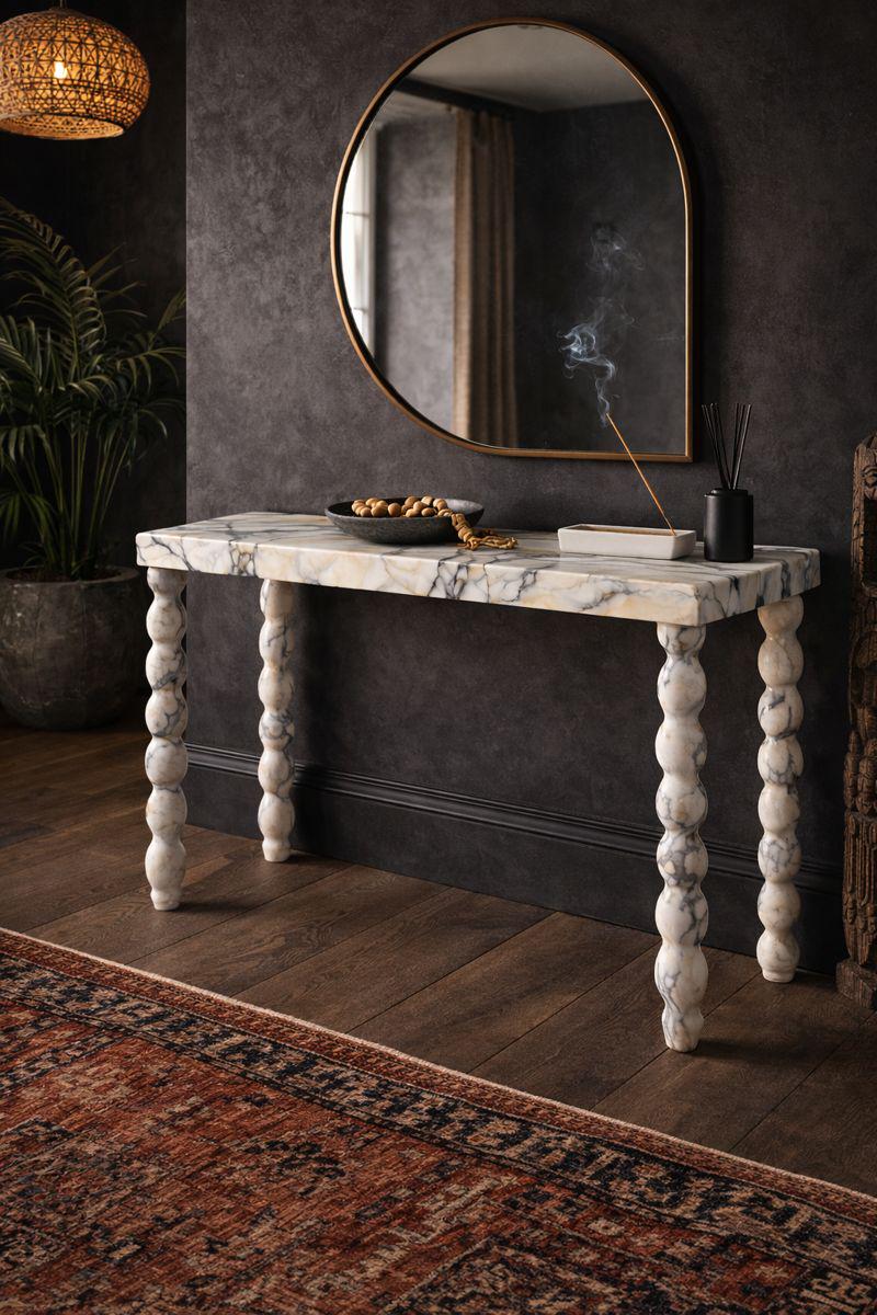 Handmade Luxury Entryway Table with Sculptural Legs: Modern Calacatta Viola Marble Console Table