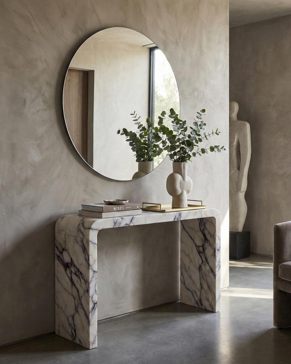 Handmade Calacatta Marble Console Table: Entryway Natural Stone Console | Luxury Modern Hallway Furniture Dresser