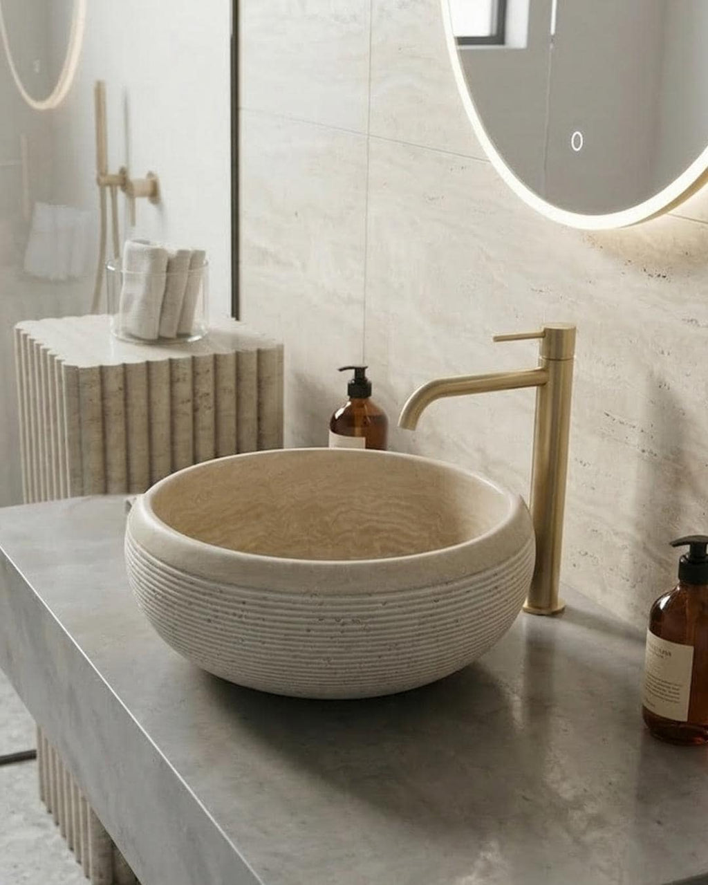 Travertine Marble Stone Round Sink: Luxury Bathroom Vanity