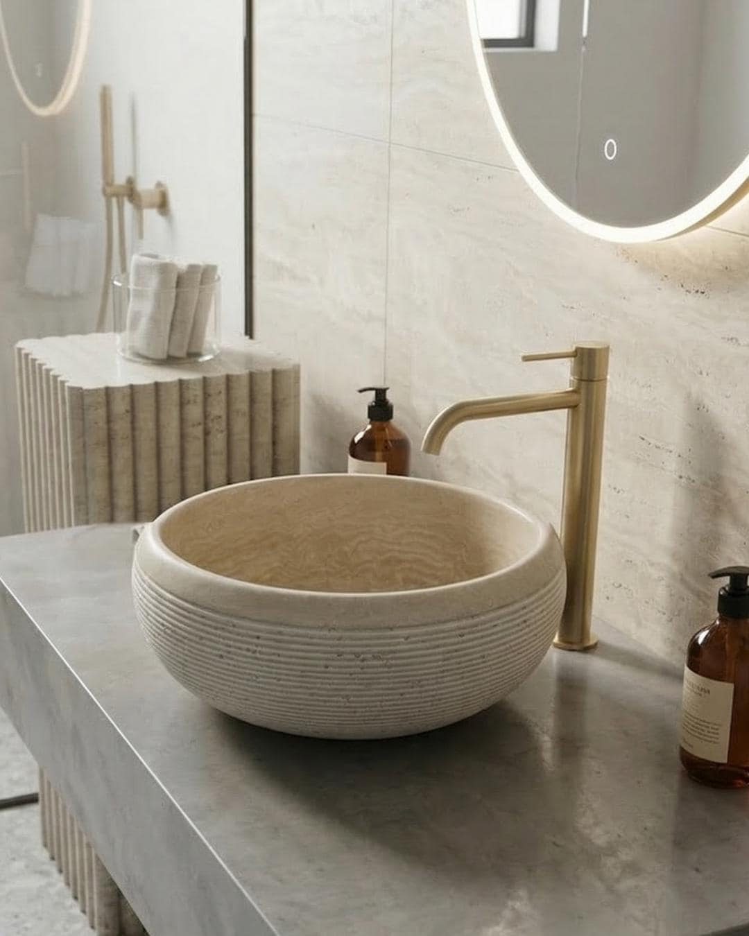 Travertine Marble Stone Round Sink: Luxury Bathroom Vanity