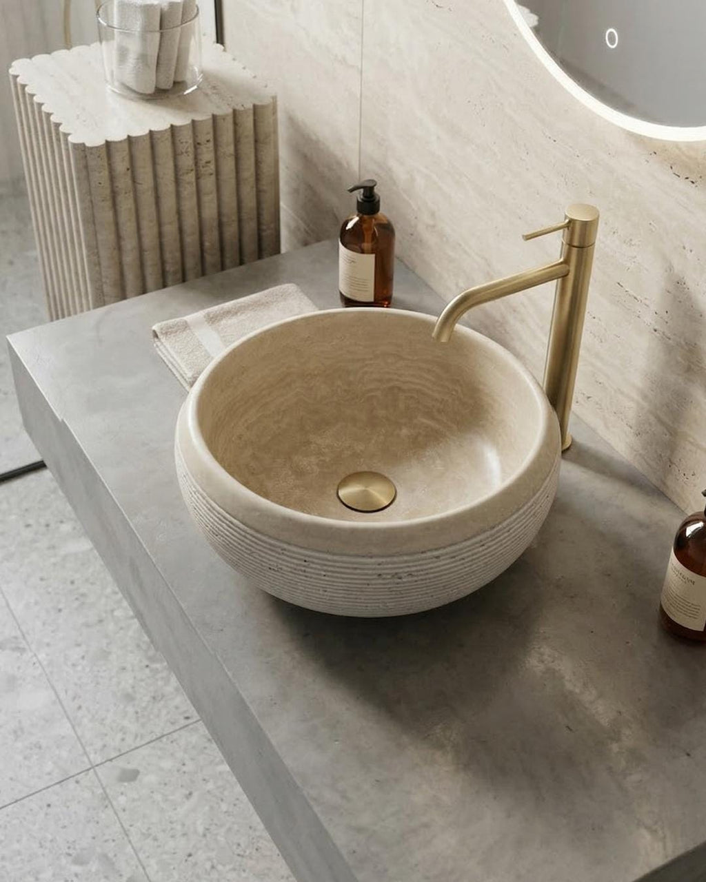 Travertine Marble Stone Round Sink: Luxury Bathroom Vanity