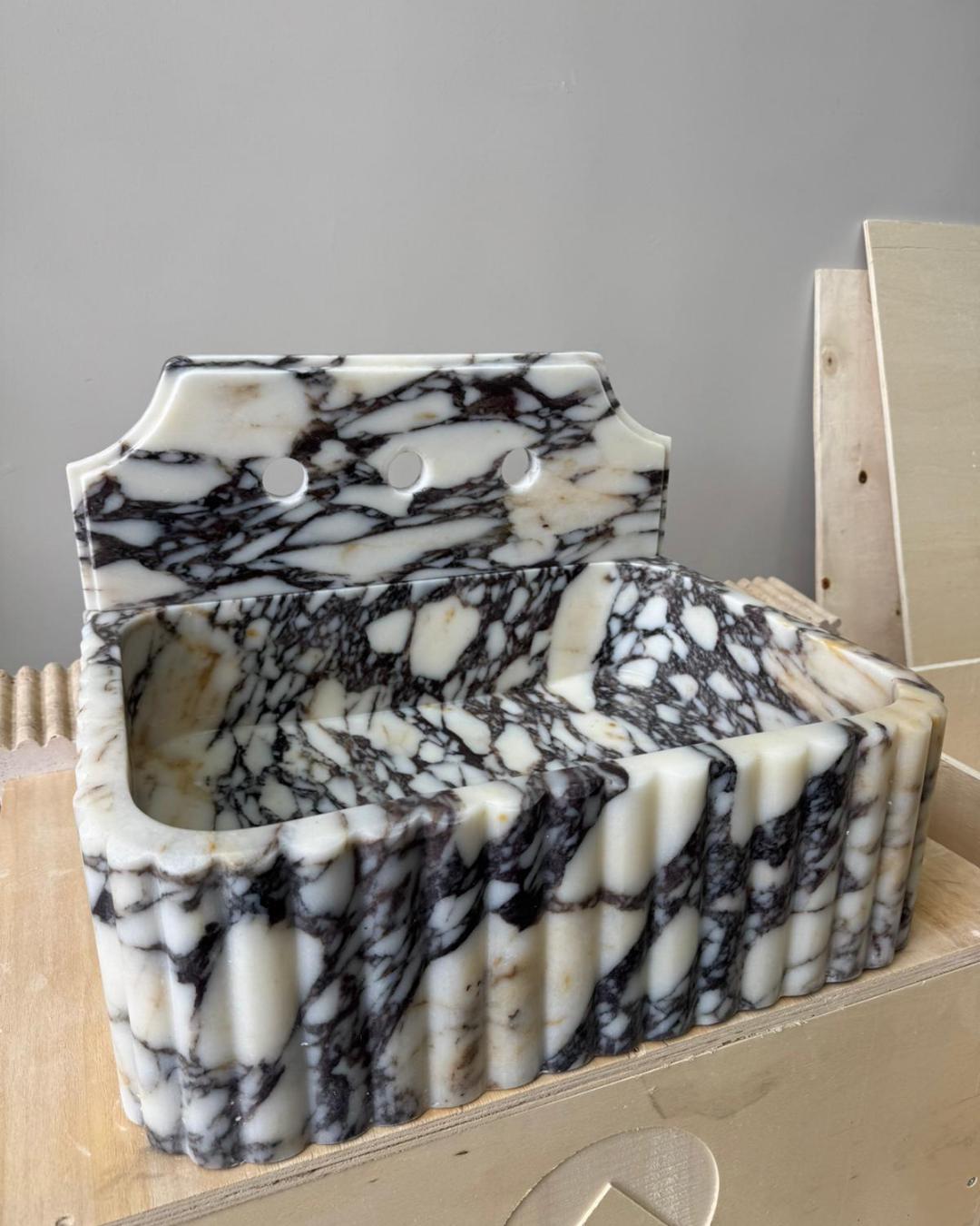 Calacatta Viola Marble Backsplash Sink Luxury Bathroom Vanity Handmade Stone Wall Mount Basin