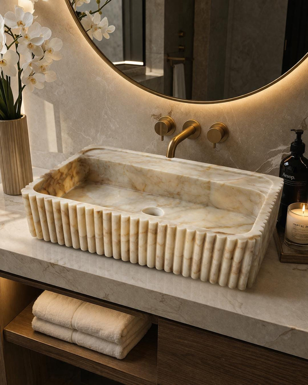 Calacatta Gold Stone Marble Sink Luxury Bathroom Vanity