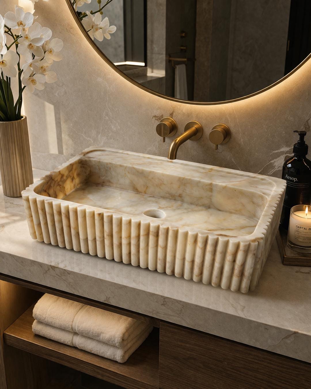 Calacatta Gold Stone Marble Sink Luxury Bathroom Vanity