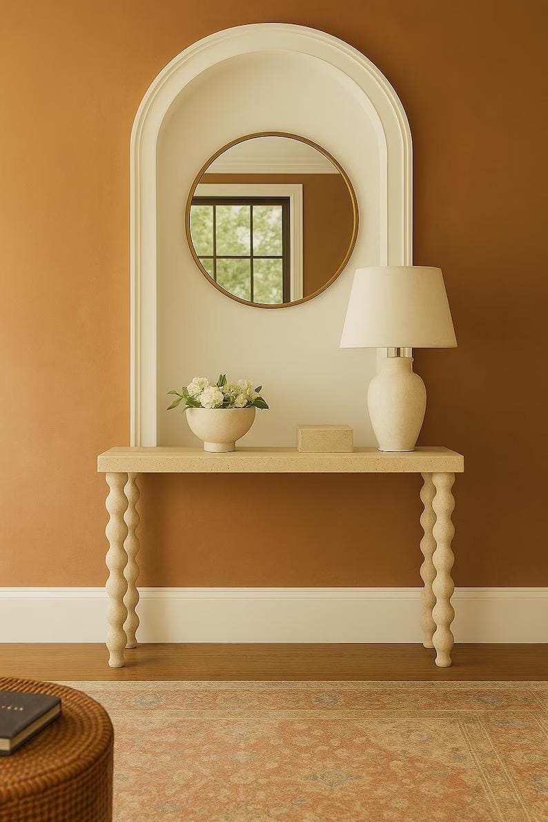Travertine Entryway Table: Handmade Console Table with Curved Wavy Legs