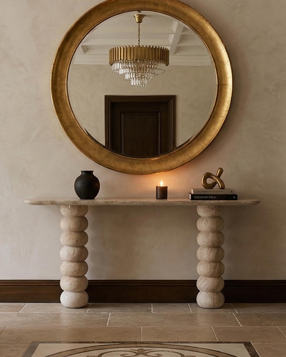 Travertine Marble Table Console Entryway Furniture Handmade Luxury Stone Hallway Table