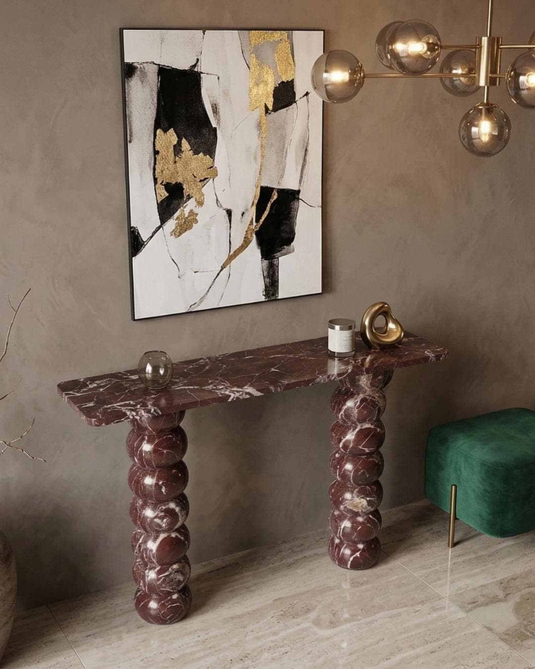 Rosso Levanto Marble Console Table, Red Stone Entryway Table, Custom Furniture