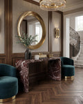 Rosso Levanto Marble Console Table, Curved Entryway Hallway, Luxury Stone Dressing