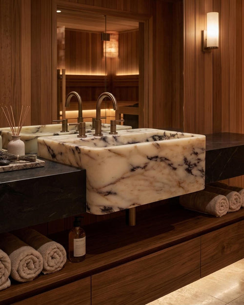 Calacatta Viola Marble Stone Handmade High Height Sink Luxury Bathroom Vanity