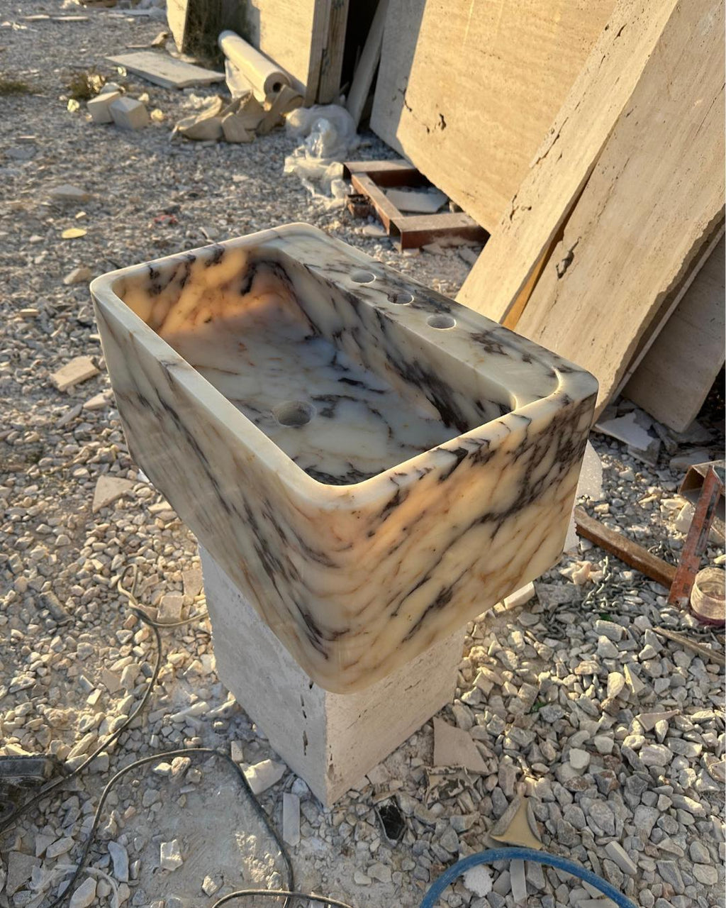 Calacatta Viola Marble Stone Handmade High Height Sink Luxury Bathroom Vanity