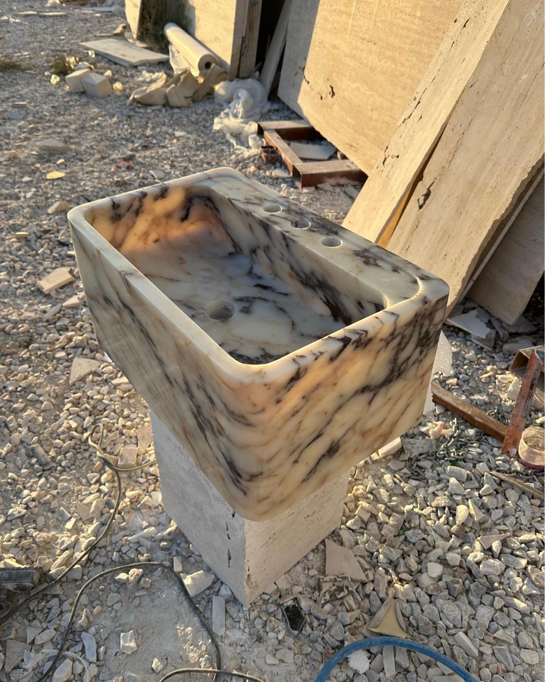 Calacatta Viola Marble Stone Handmade High Height Sink Luxury Bathroom Vanity