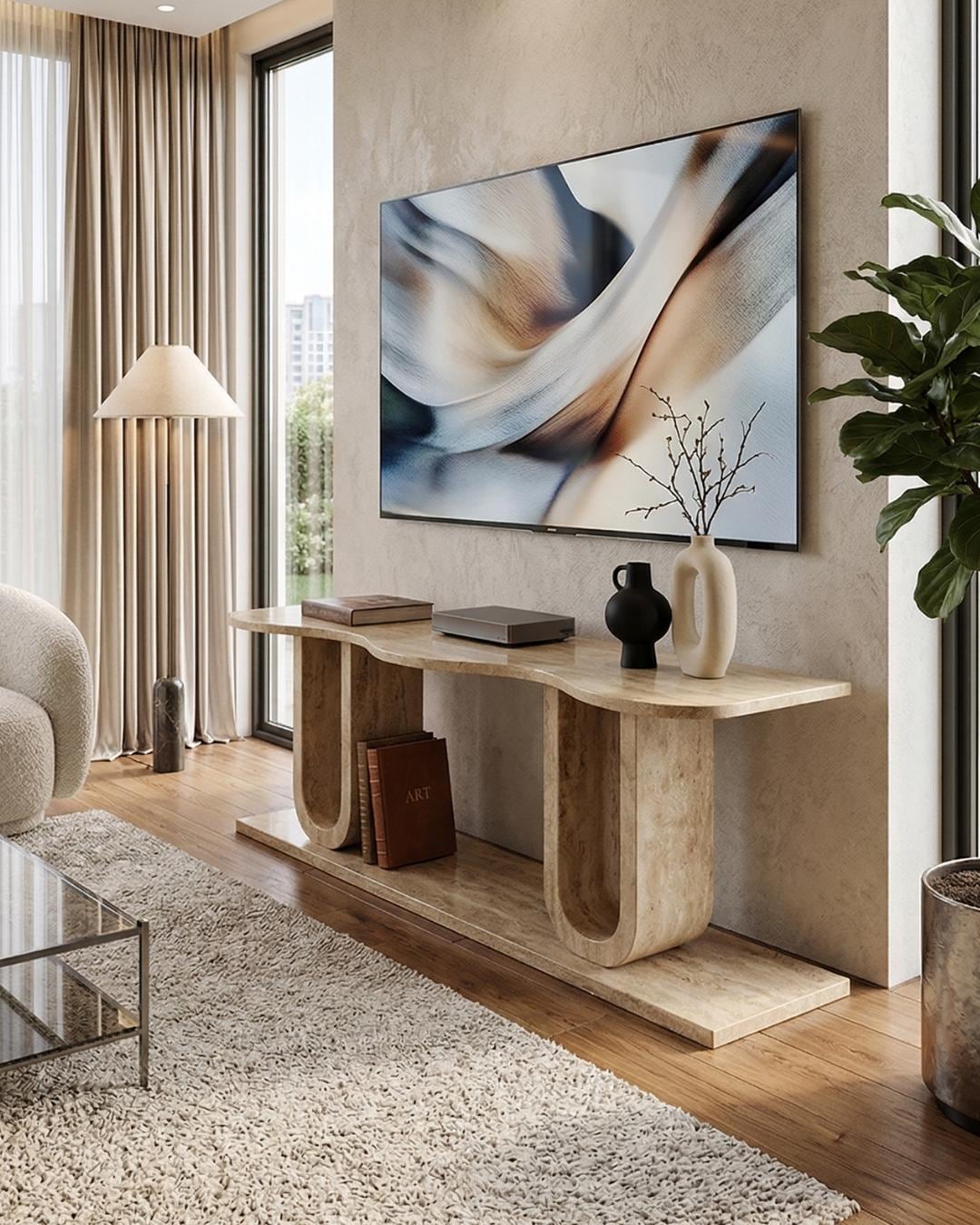 Handmade Travertine Console Table Marble Stone Entryway Furniture: Luxury Home Furniture