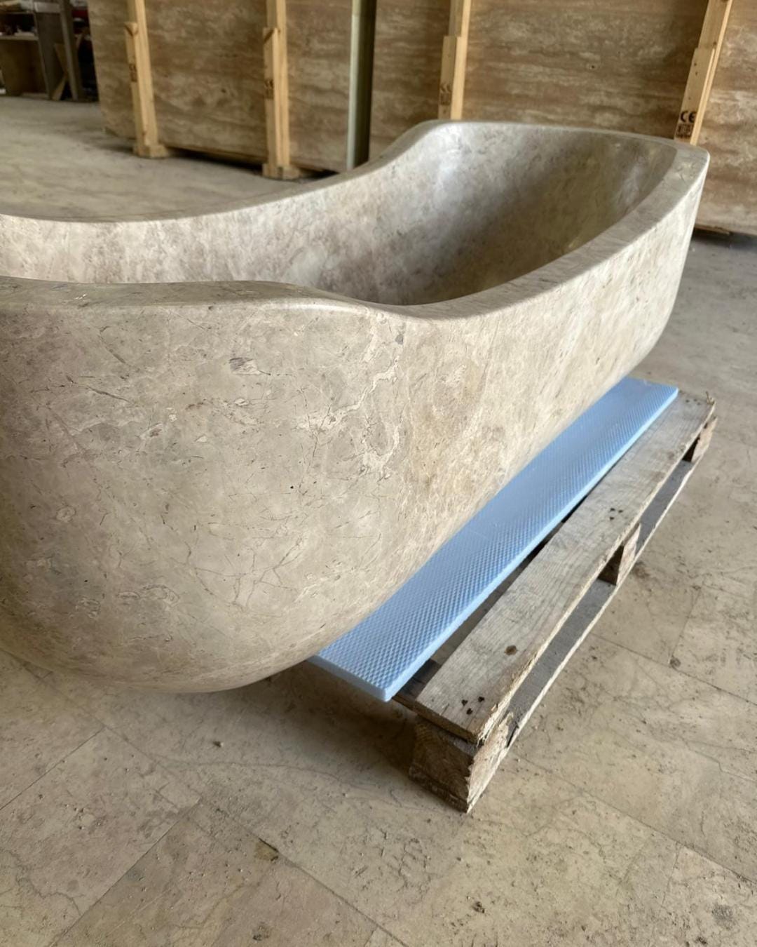 White Tundra Marble Freestanding Bathtub, Handmade Solid Stone Soaking Tub