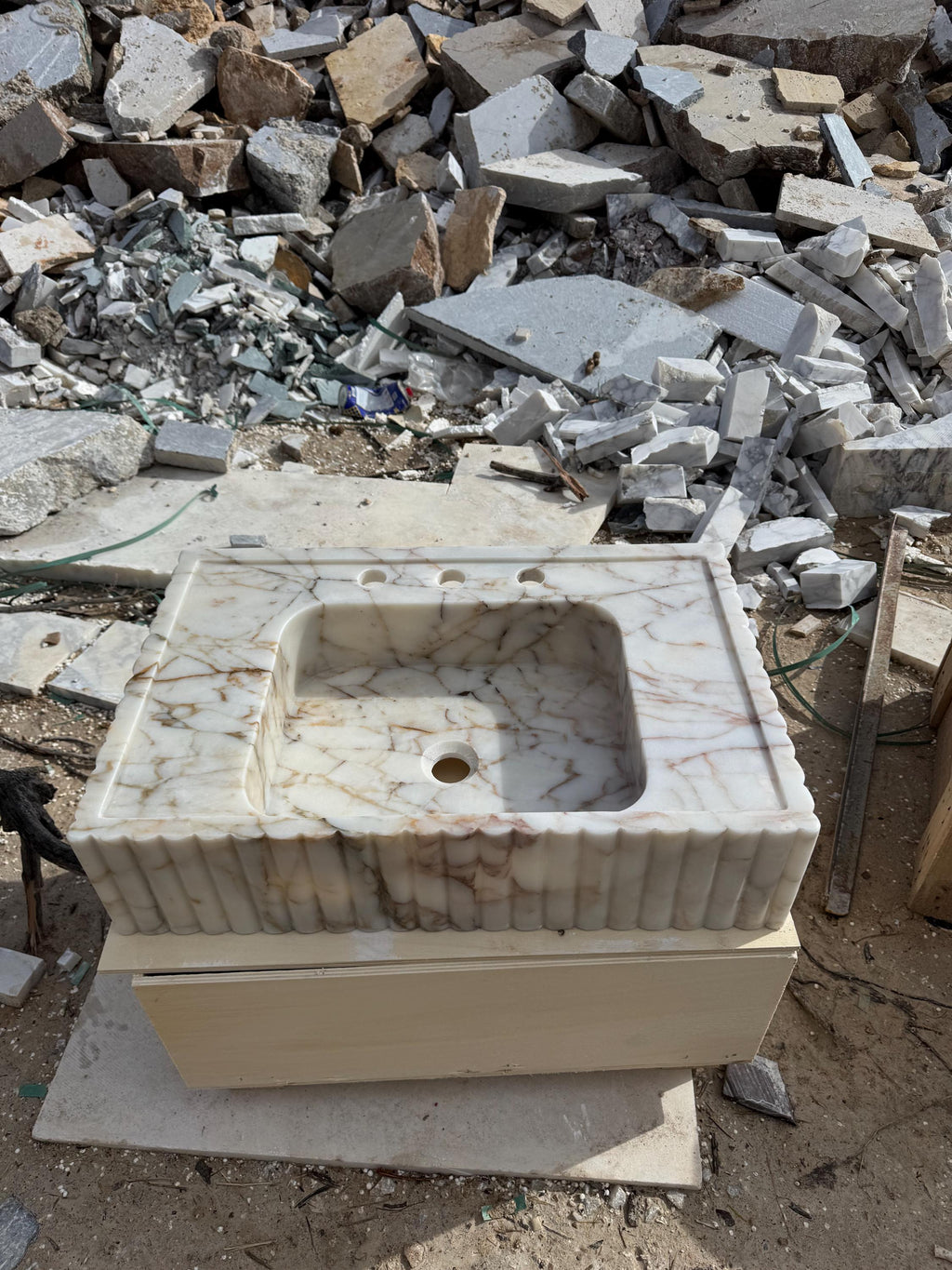 Hand Carved Calacatta Gold Marble Sink, Luxury Wall Mount Vanity Basin