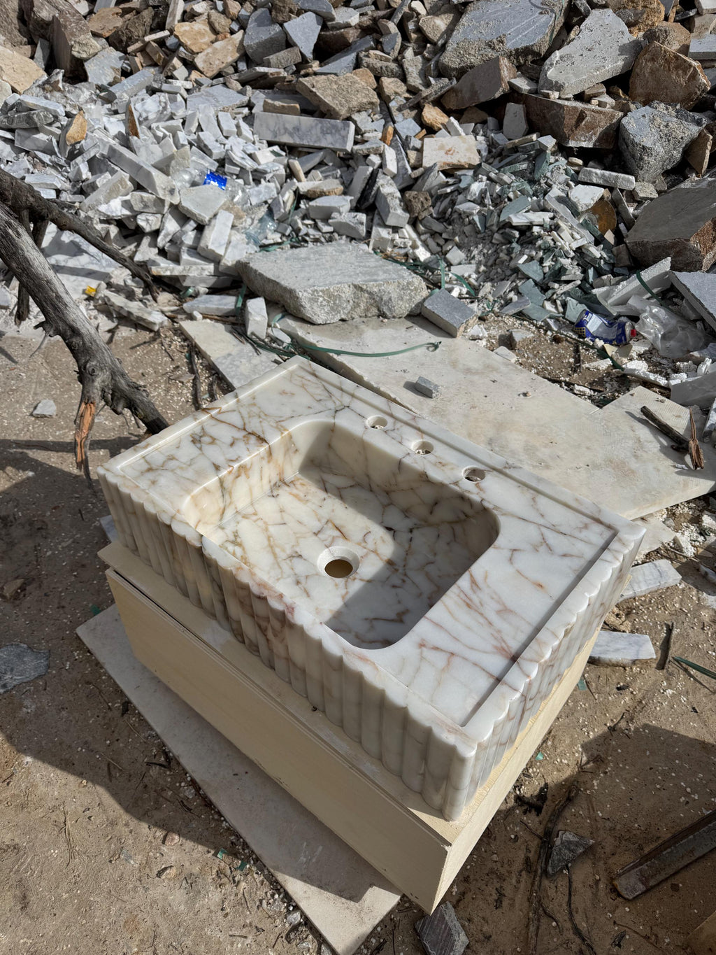 Hand Carved Calacatta Gold Marble Sink, Luxury Wall Mount Vanity Basin