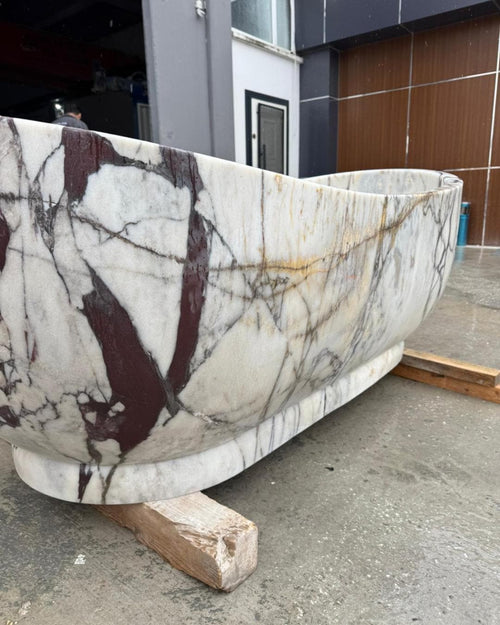 Calacatta Viola Marble Freestanding Bathtub, Luxury Solid Stone Soaking Tub, Custom Size