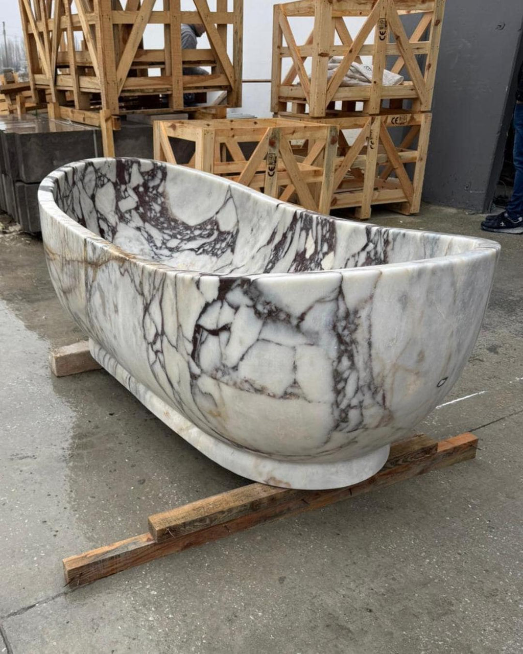 Calacatta Viola Marble Freestanding Bathtub, Luxury Solid Stone Soaking Tub, Custom Size