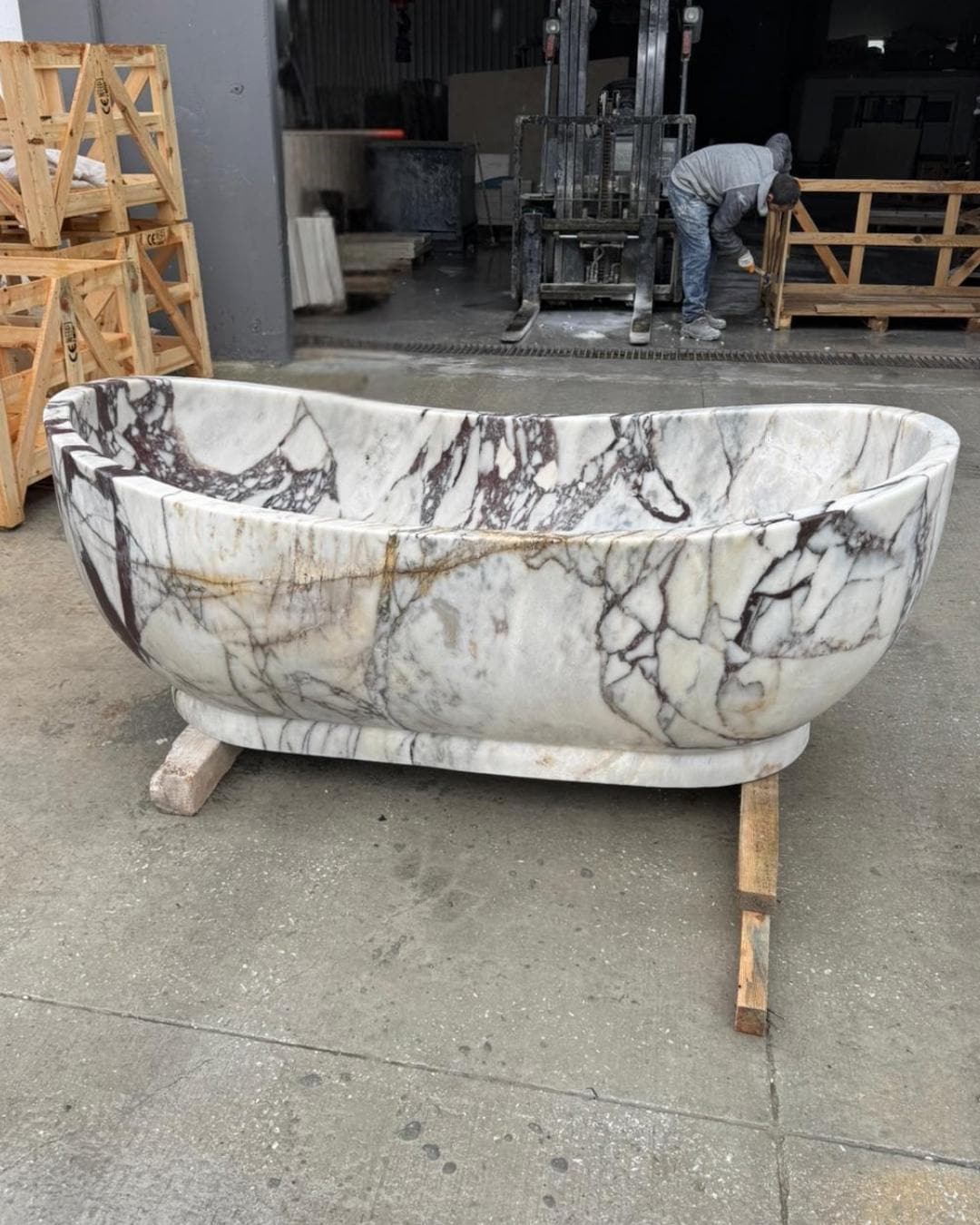 Calacatta Viola Marble Freestanding Bathtub, Luxury Solid Stone Soaking Tub, Custom Size