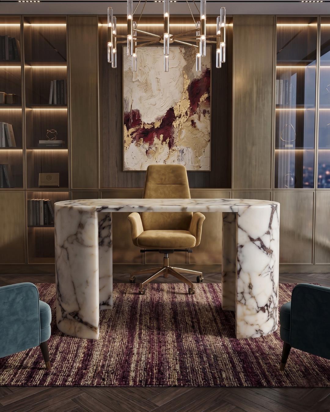 Calacatta Viola Marble Console Table, Sculptural Stone Desk, Luxury Entryway Furniture