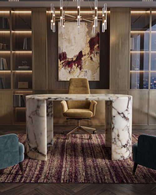 Calacatta Viola Marble Console Table, Sculptural Stone Desk, Luxury Entryway Furniture