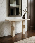 Handmade Travertine Console Table, Sculptural Natural Stone Entryway Furniture