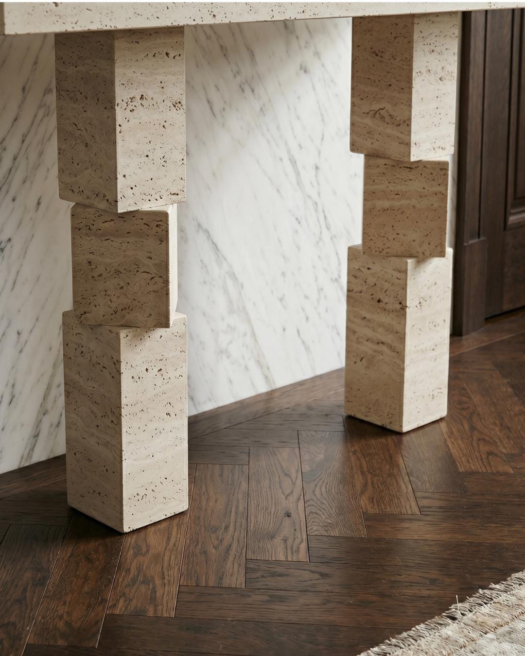 Handmade Travertine Console Table, Sculptural Natural Stone Entryway Furniture