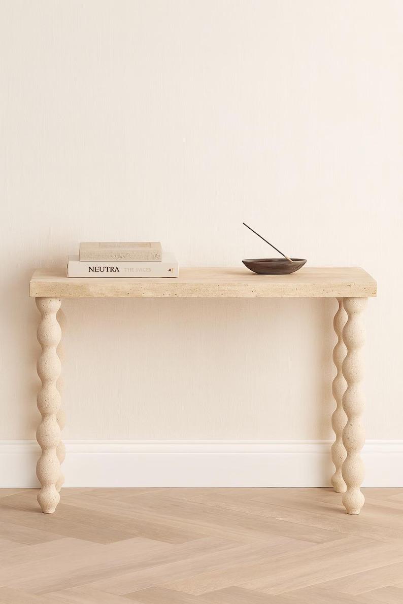 Travertine Entryway Table: Handmade Console Table with Curved Wavy Legs