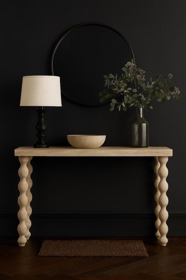 Travertine Entryway Table: Handmade Console Table with Curved Wavy Legs