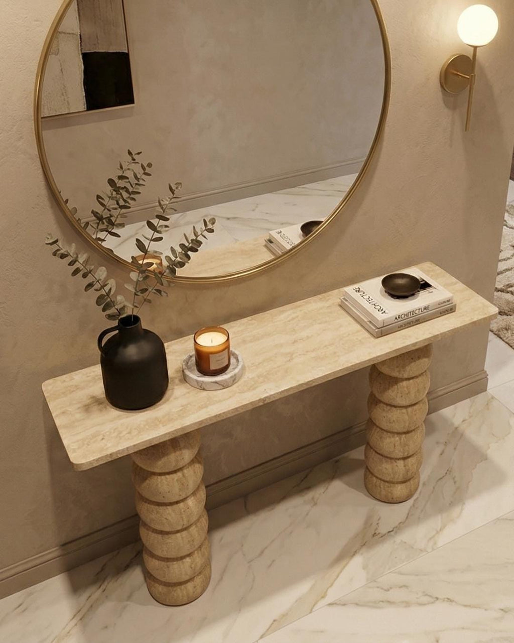 Travertine Marble Table Console Entryway Furniture Handmade Luxury Stone Hallway Table