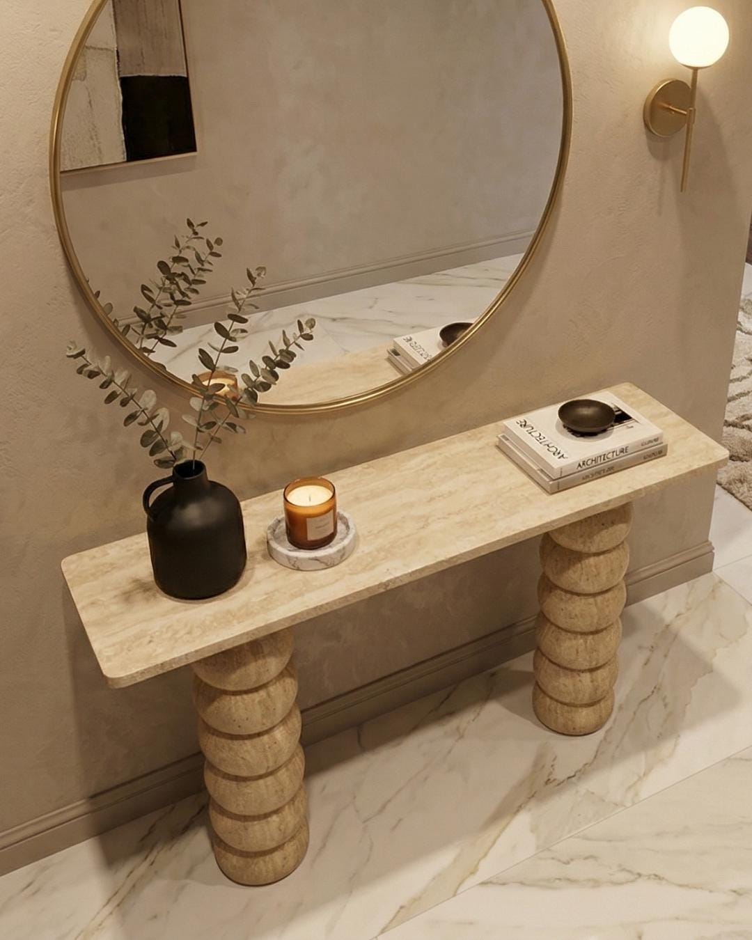 Travertine Marble Table Console Entryway Furniture Handmade Luxury Stone Hallway Table