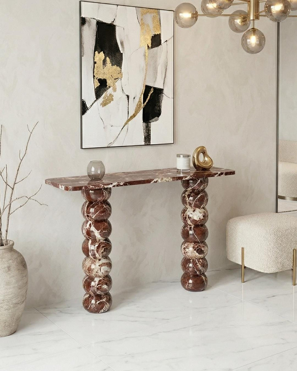 Rosso Levanto Marble Console Table, Red Stone Entryway Table, Custom Furniture