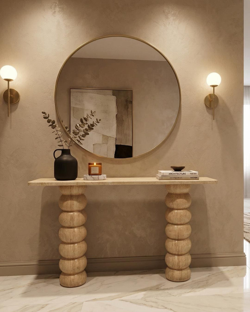 Travertine Marble Table Console Entryway Furniture Handmade Luxury Stone Hallway Table