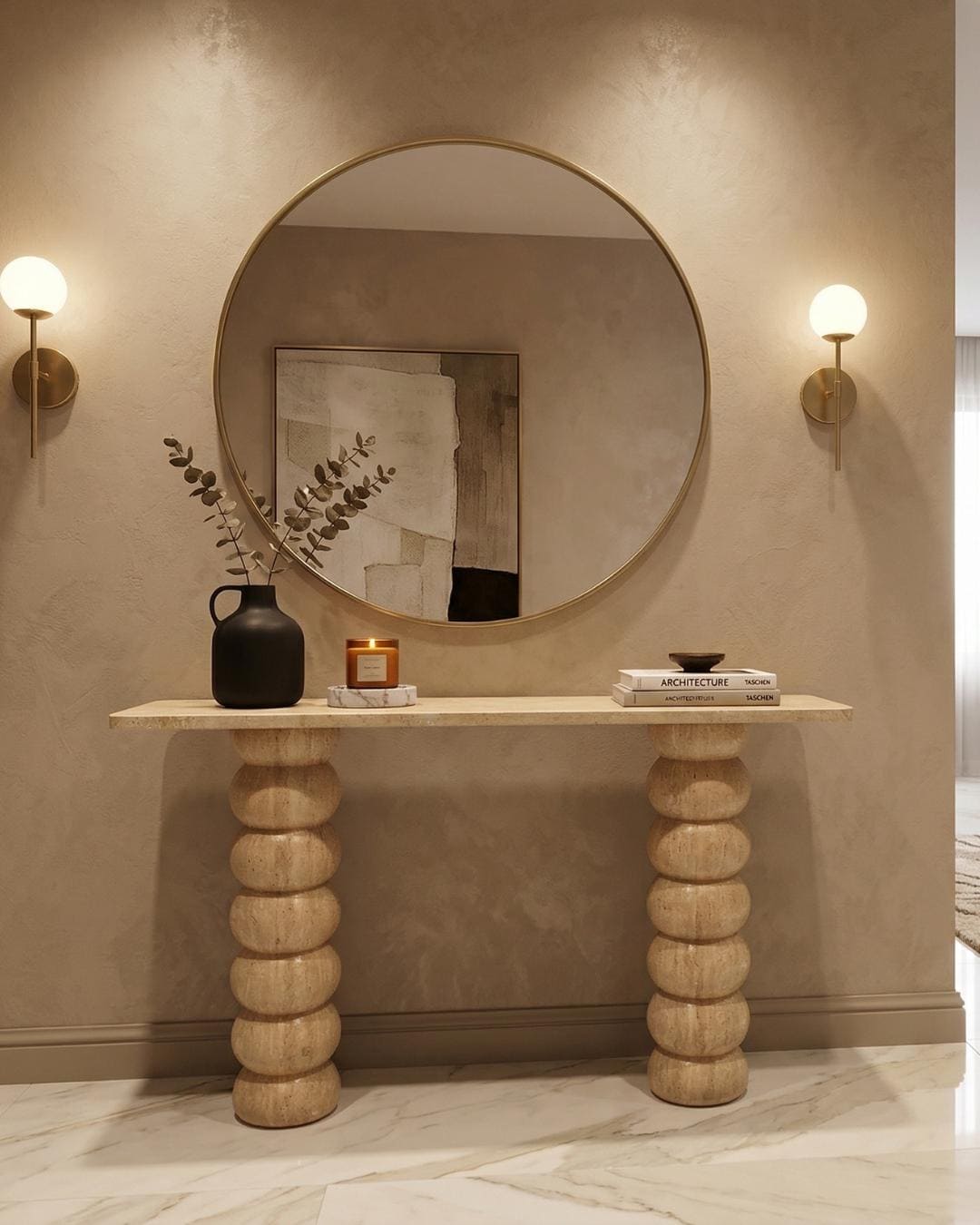 Travertine Marble Table Console Entryway Furniture Handmade Luxury Stone Hallway Table