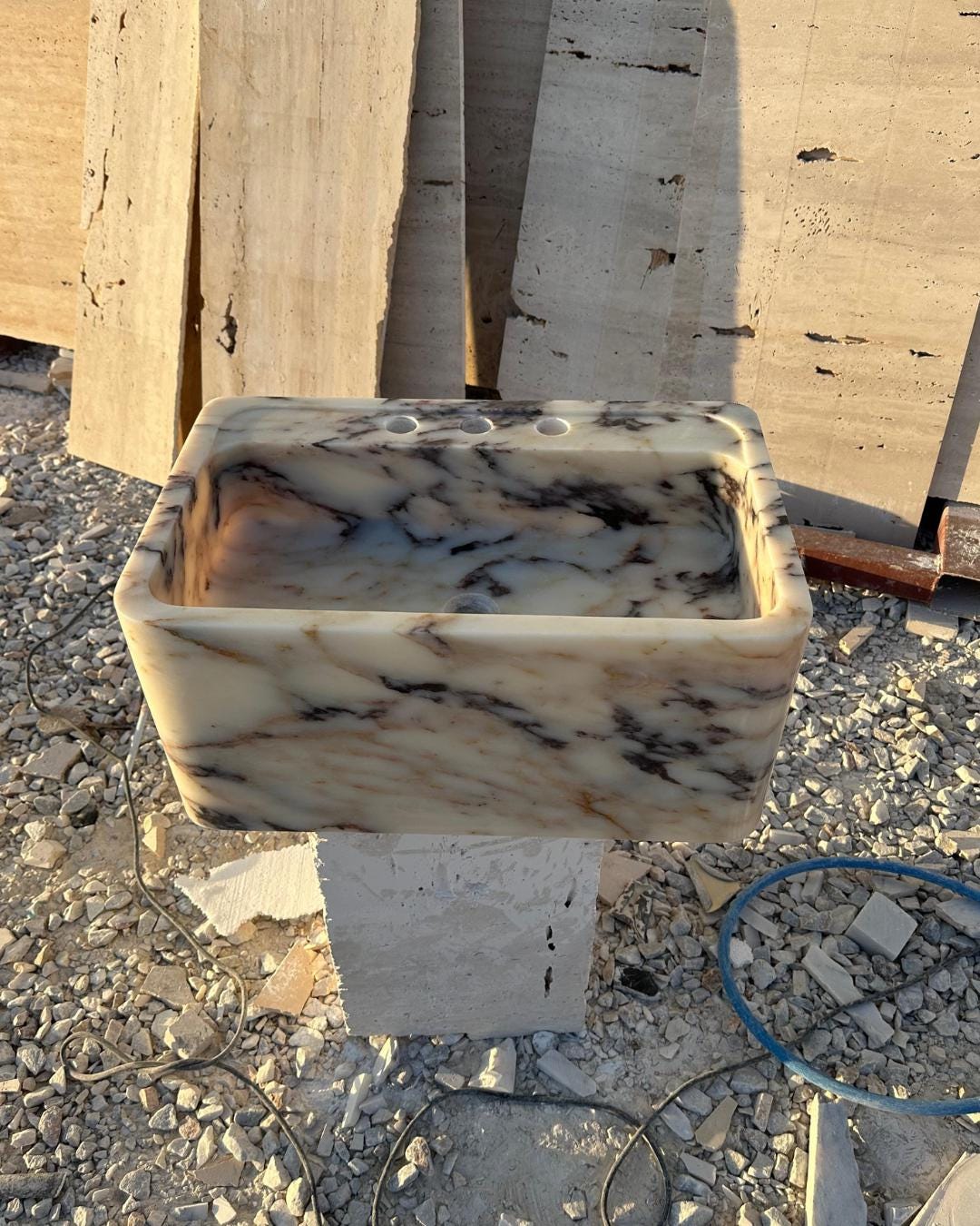 Calacatta Viola Marble Stone Handmade High Height Sink Luxury Bathroom Vanity
