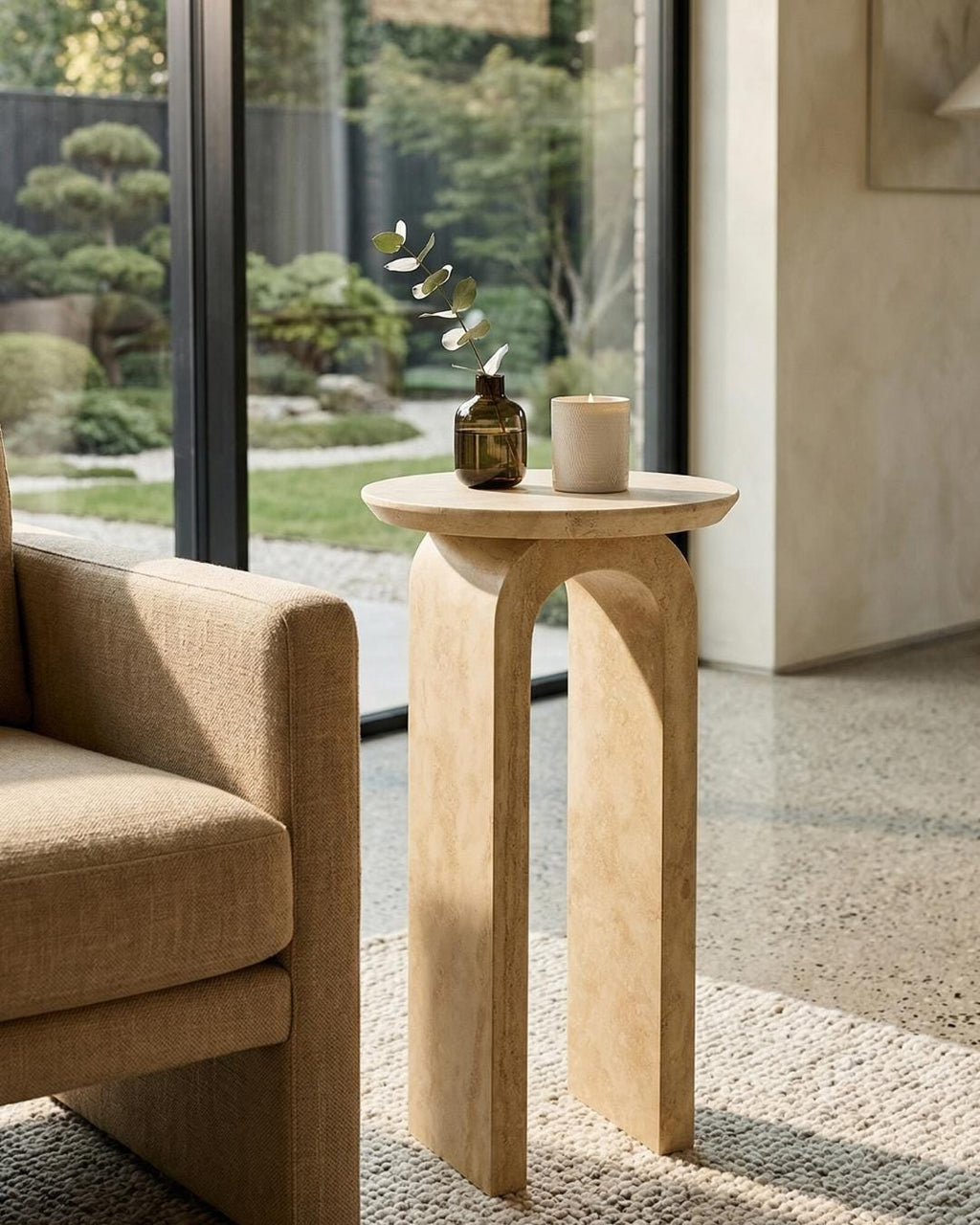 Travertine Marble Console Table: Natural Stone, Modern Minimalist Accent Table