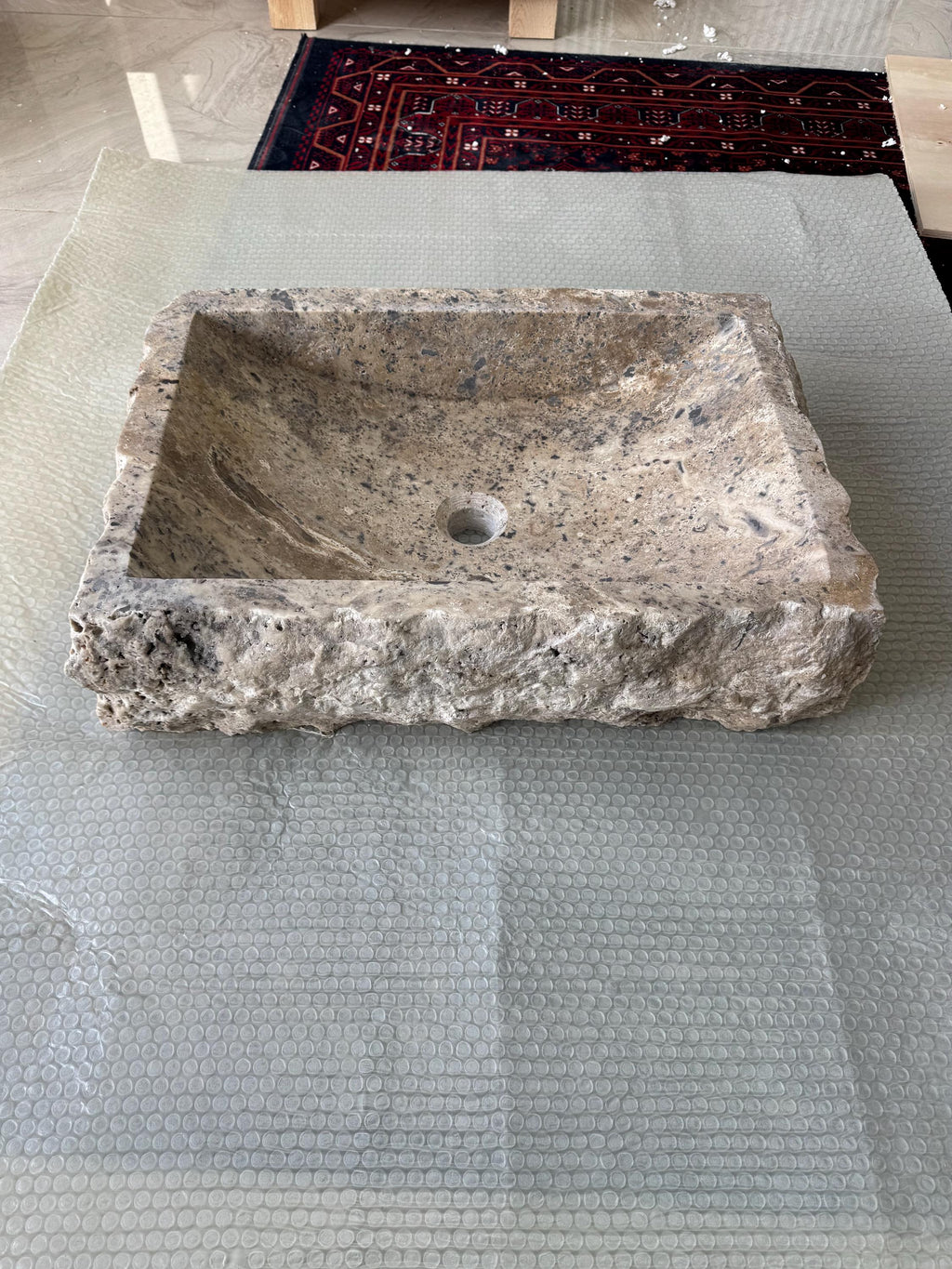 Handcrafted Silver Travertine Vessel Sink – Rustic Natural Stone Bathroom Basin