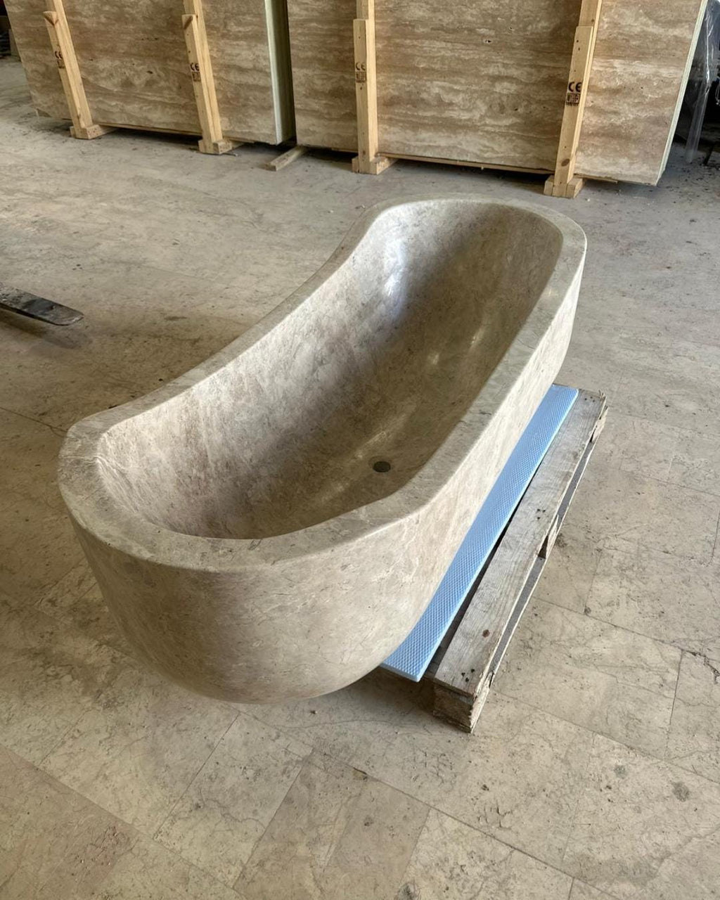 White Tundra Marble Freestanding Bathtub, Handmade Solid Stone Soaking Tub