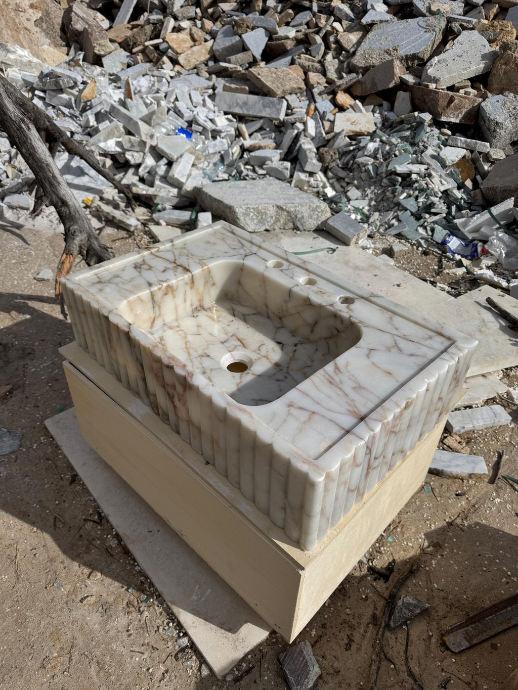 Hand Carved Calacatta Gold Marble Sink, Luxury Wall Mount Vanity Basin