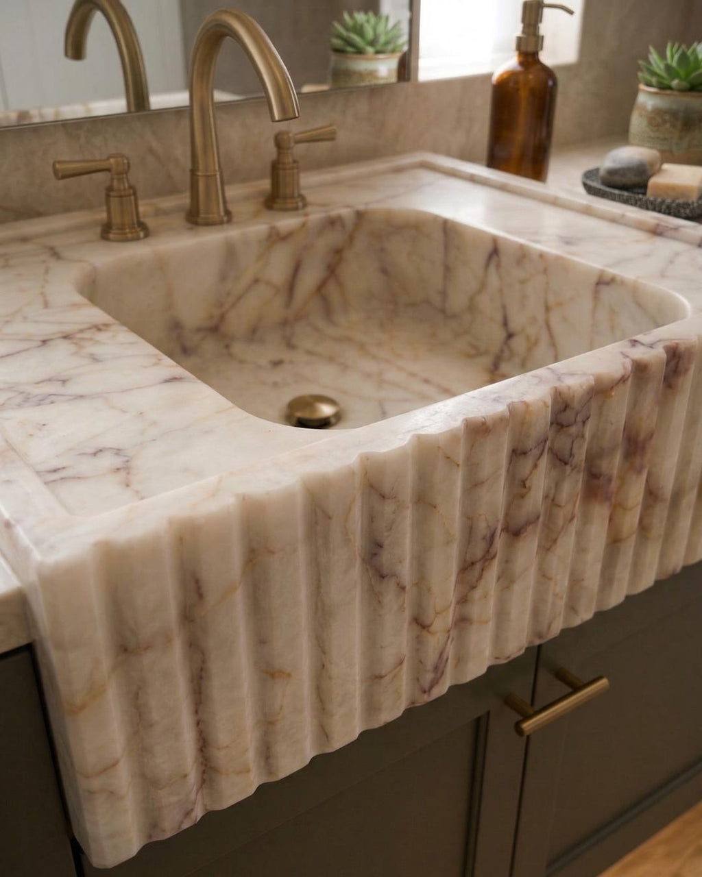 Hand Carved Calacatta Gold Marble Sink, Luxury Wall Mount Vanity Basin