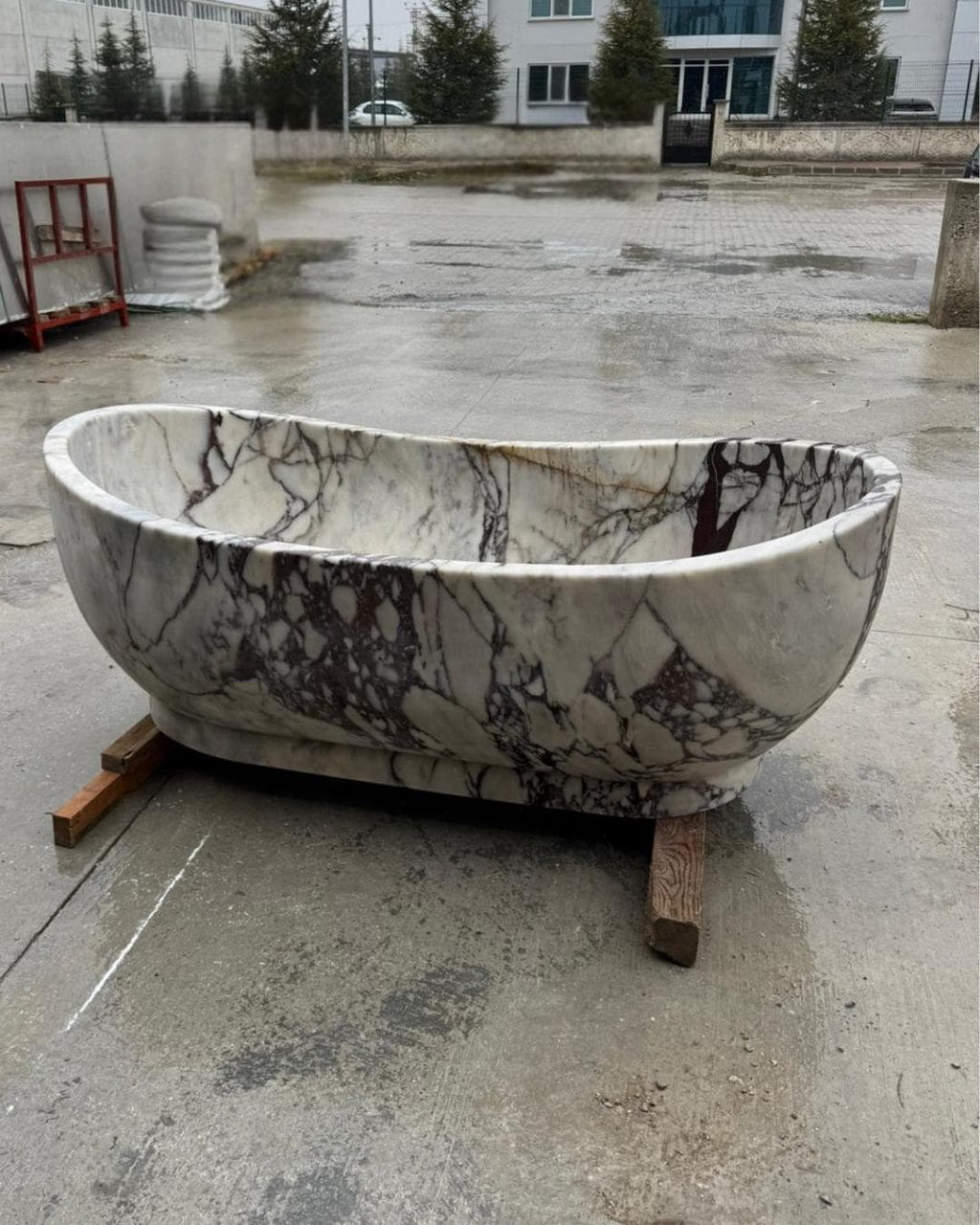 Calacatta Viola Marble Freestanding Bathtub, Luxury Solid Stone Soaking Tub, Custom Size