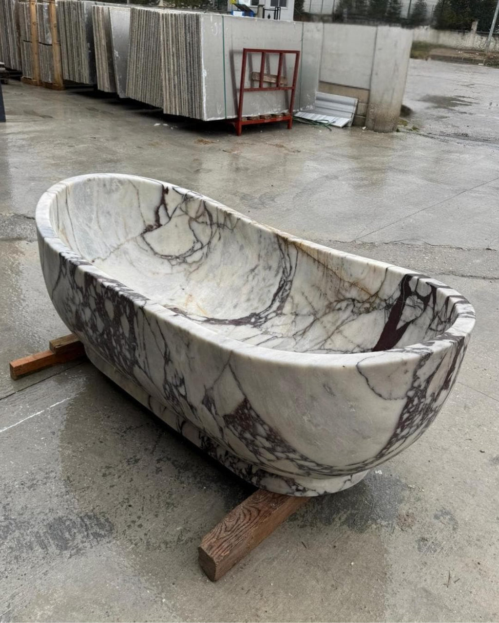 Calacatta Viola Marble Freestanding Bathtub, Luxury Solid Stone Soaking Tub, Custom Size